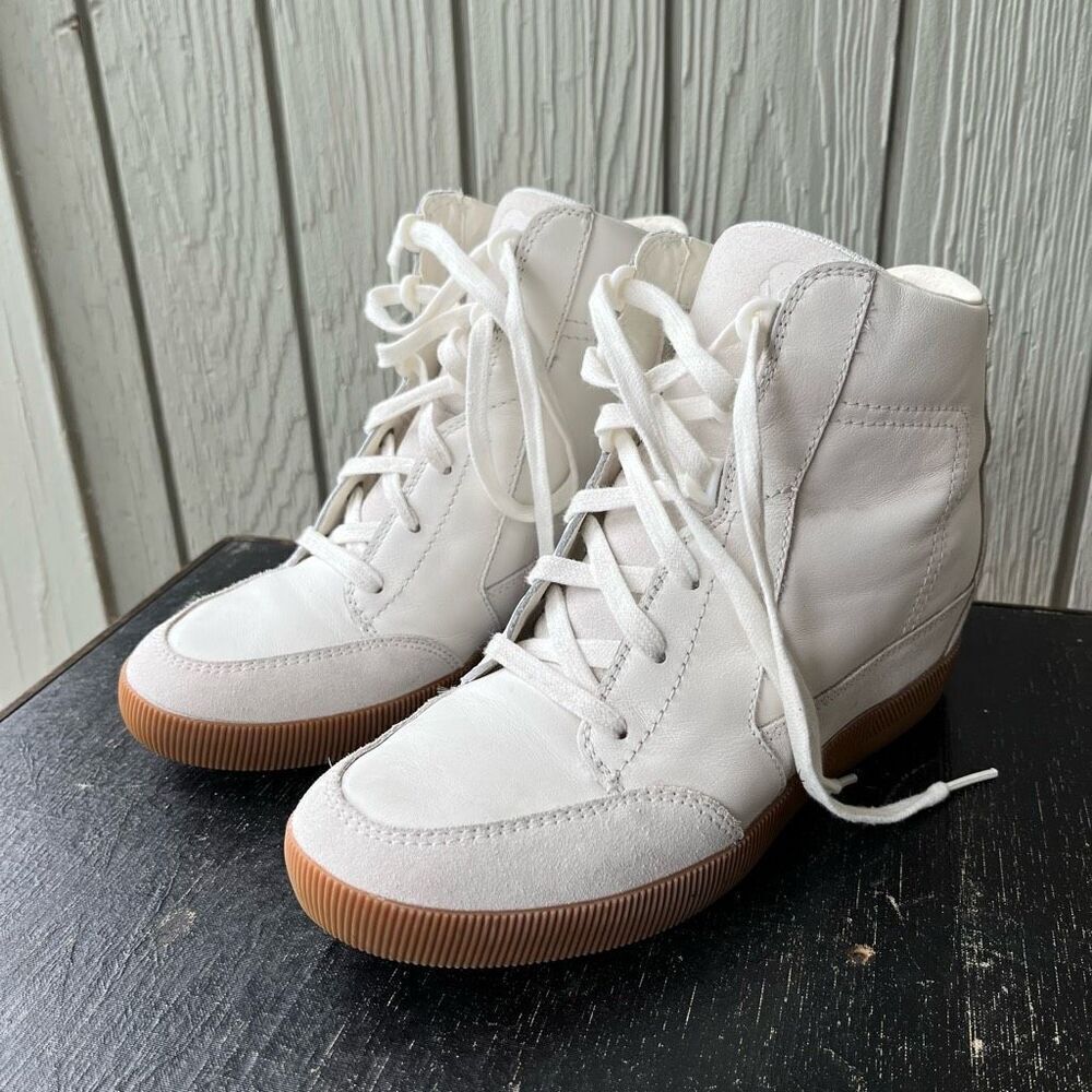 Sorel Out N About Wedge White Leather Sneaker Waterproof SZ 9